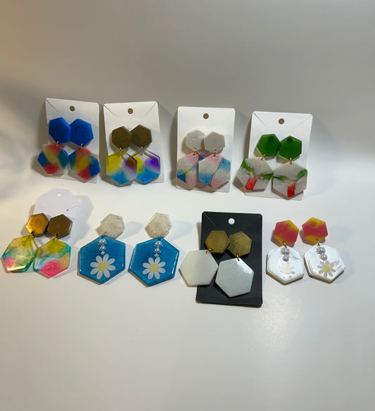Double hexagon earring with multicolor