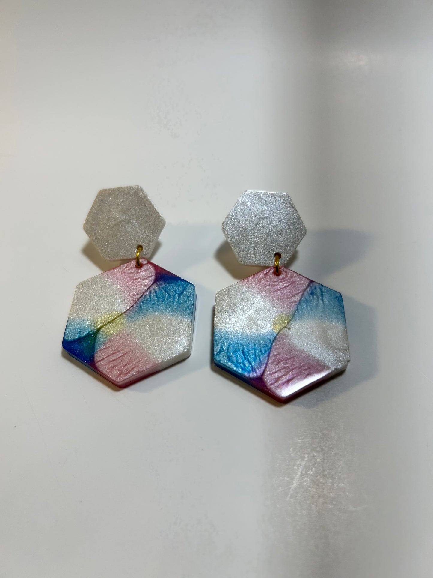 Double hexagon earring with multicolor