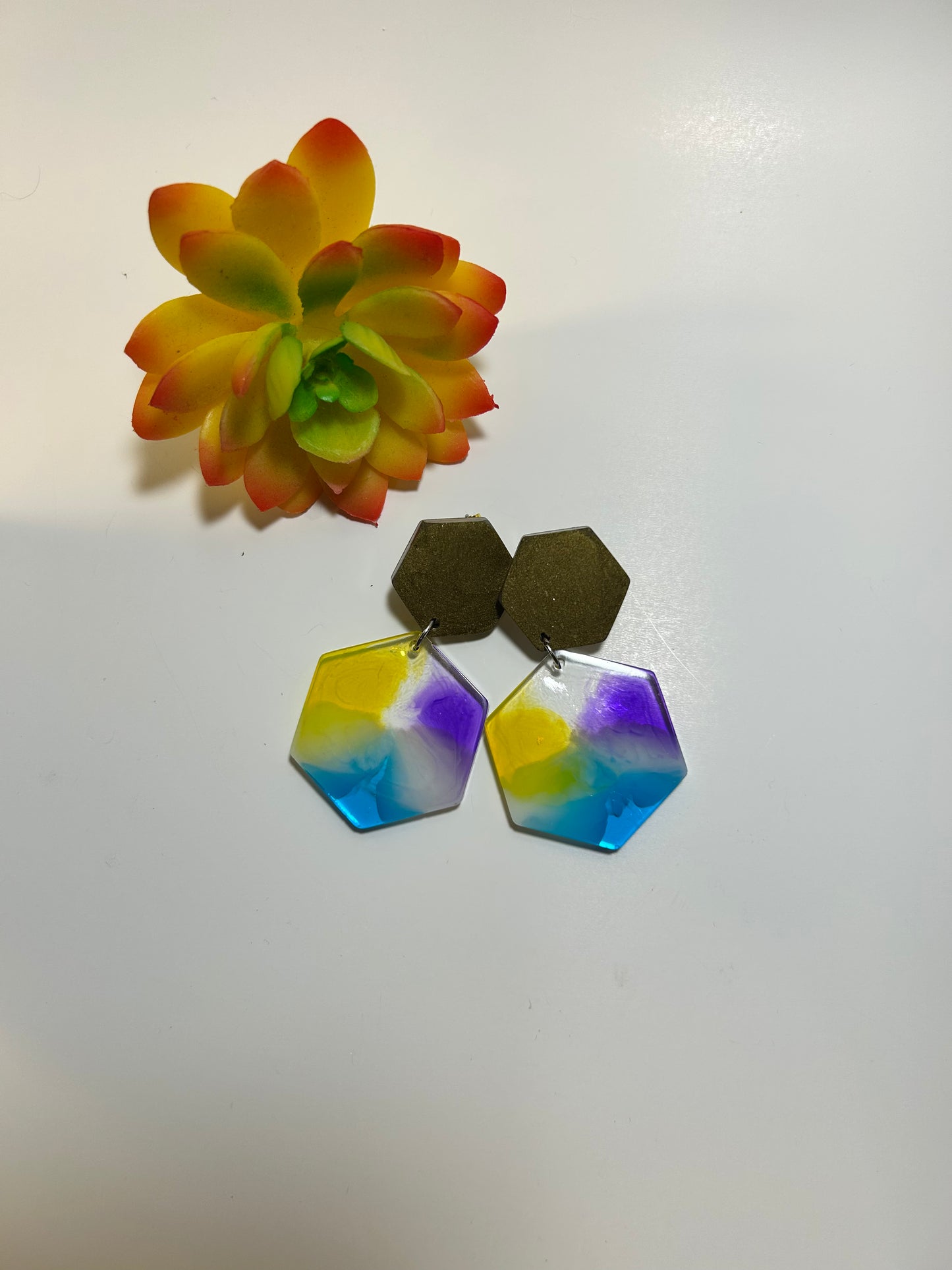 Double hexagon earring with multicolor