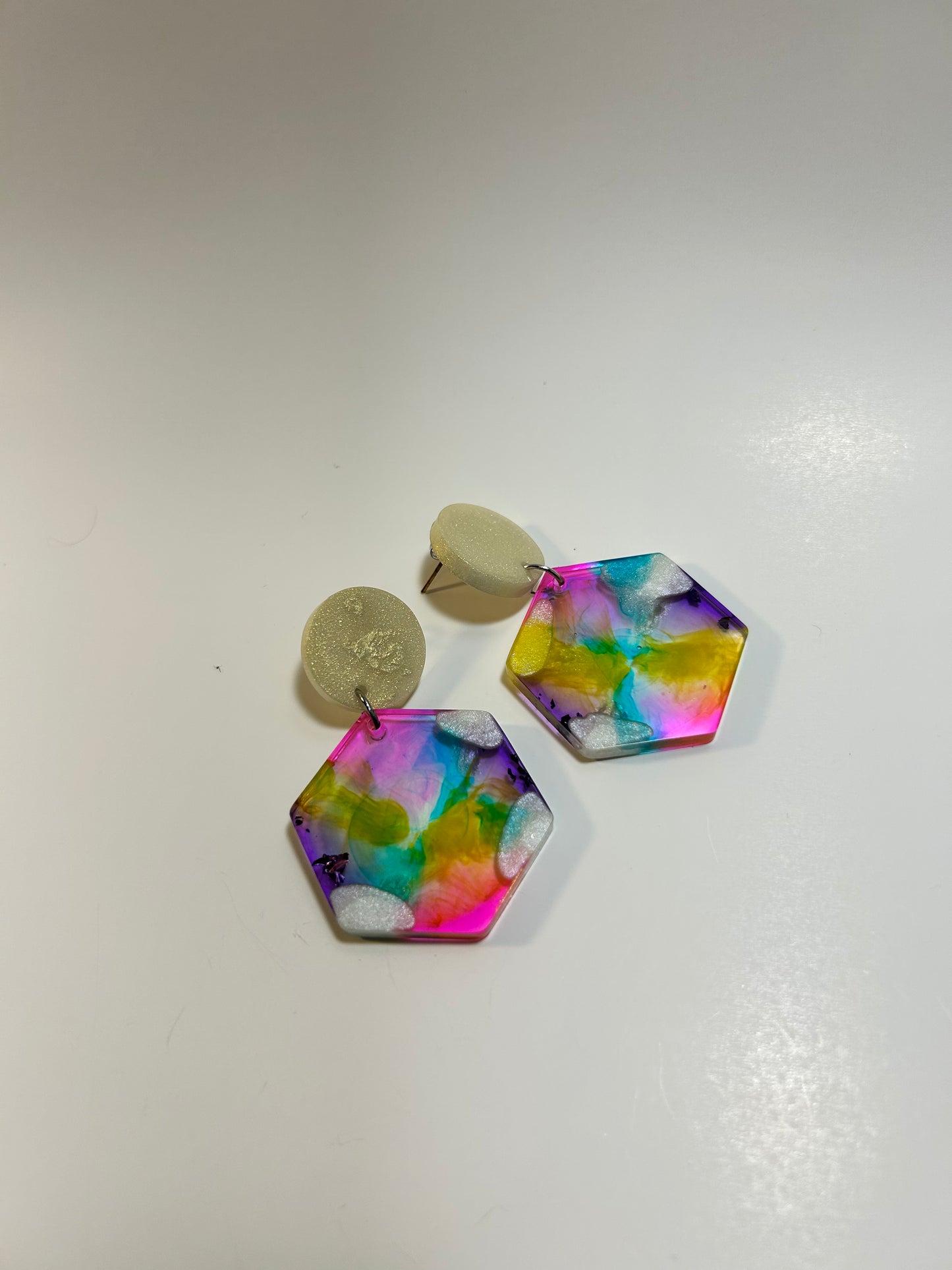 Double hexagon earring with multicolor