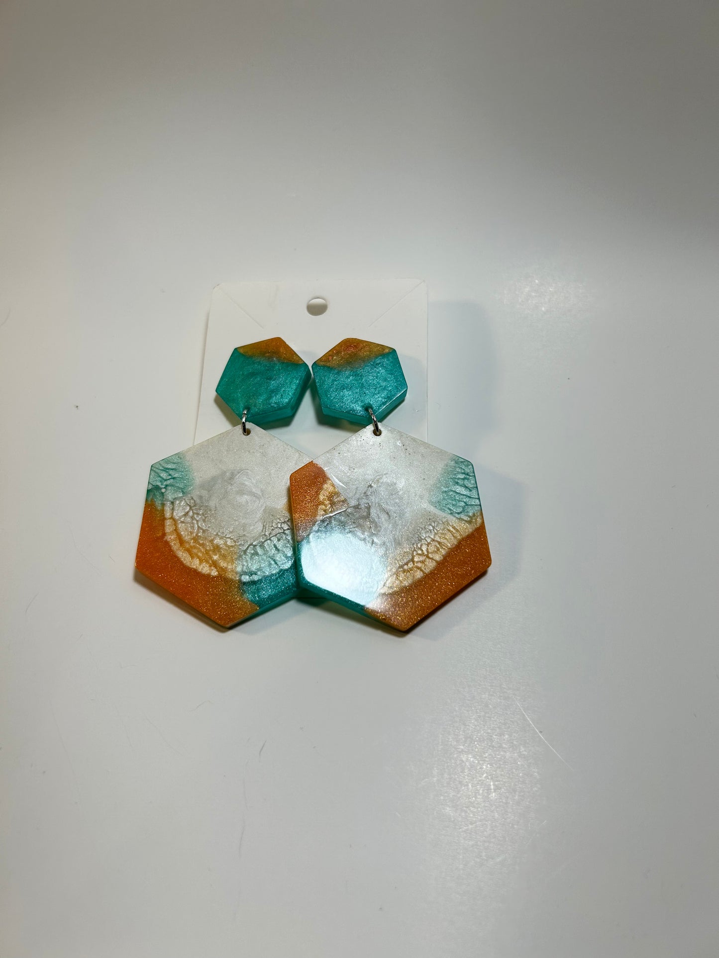 Double hexagon earring with multicolor