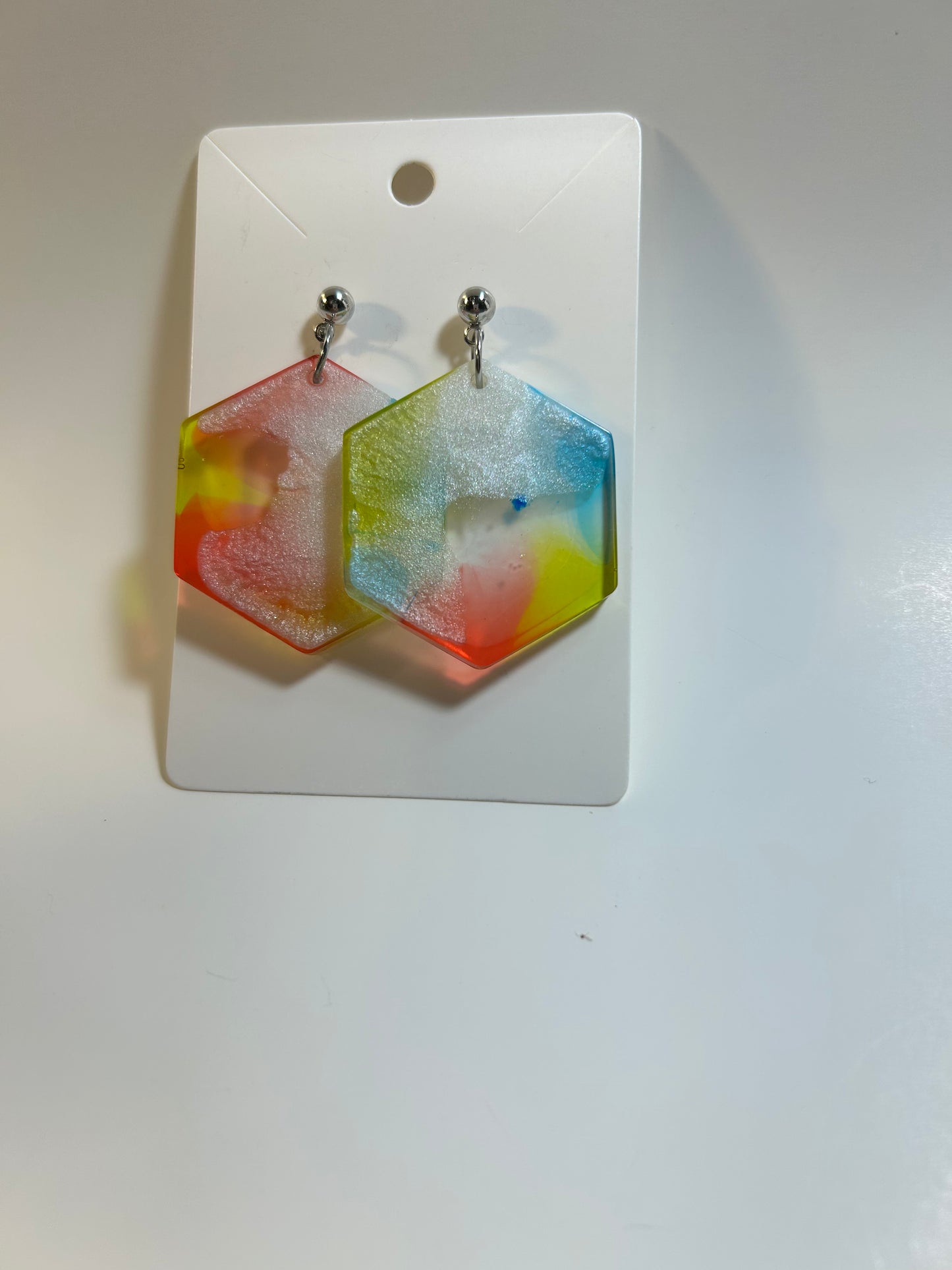 Double hexagon earring with multicolor