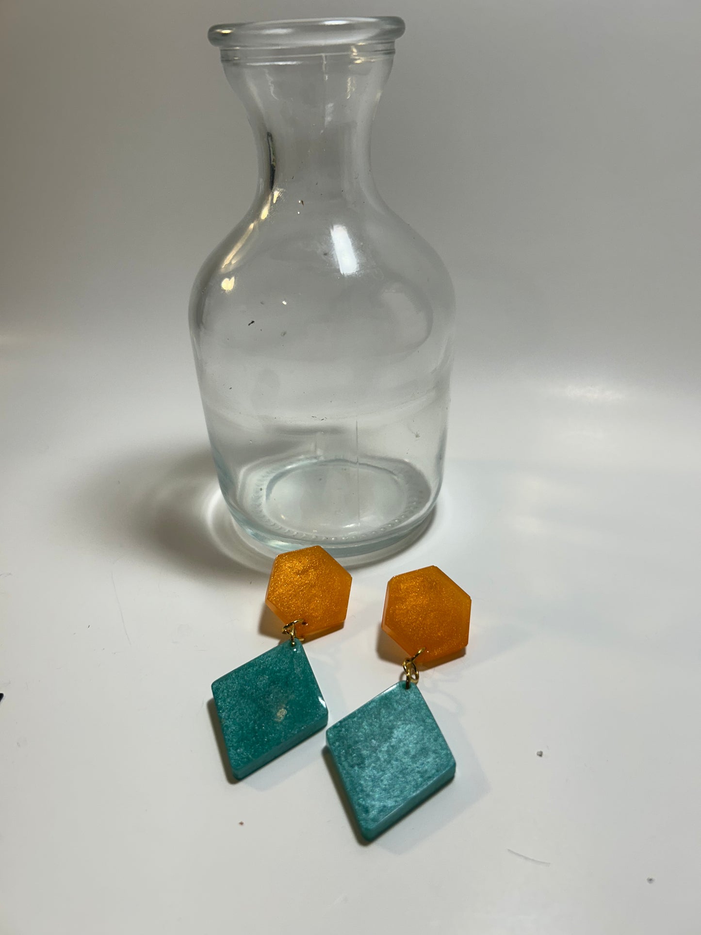 Aqua green and orange dangle earring