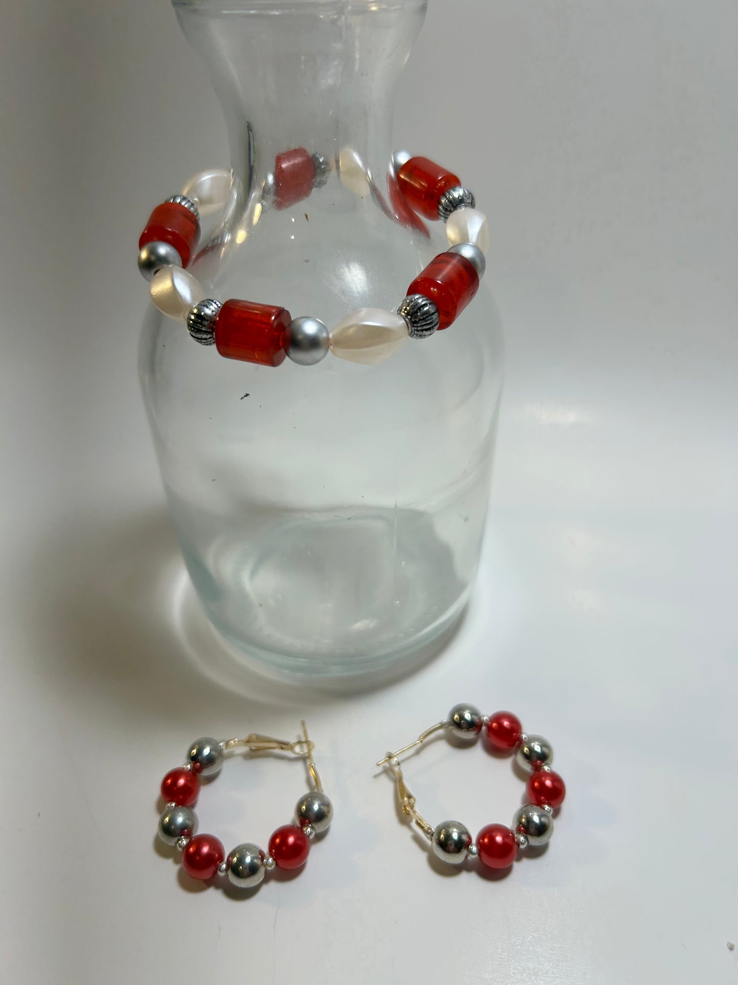 Red and dark silver bracelet