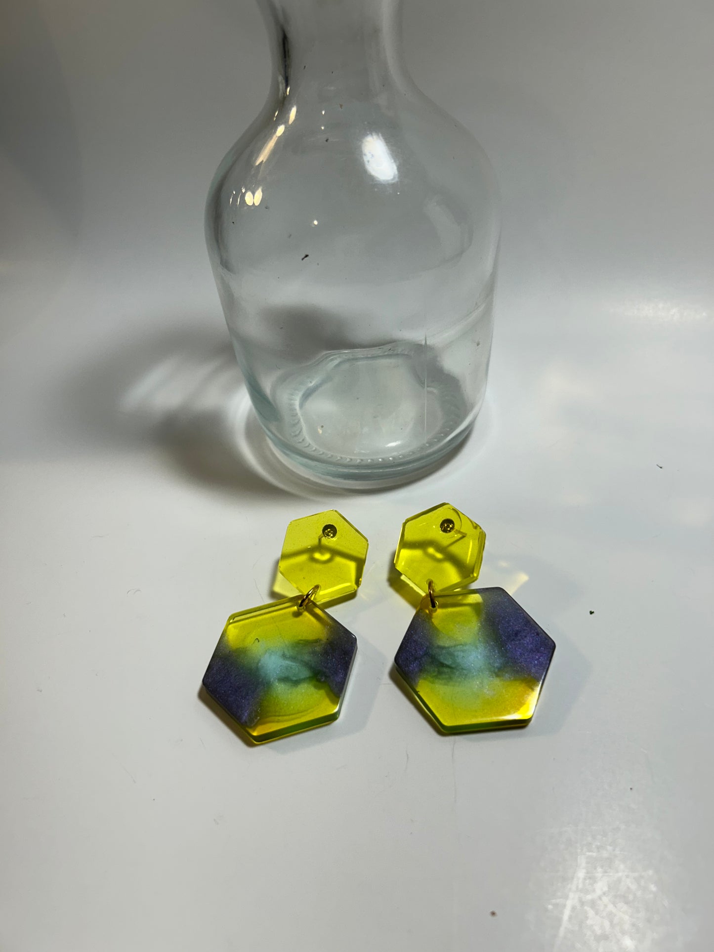 Double hexagon earring with multicolor